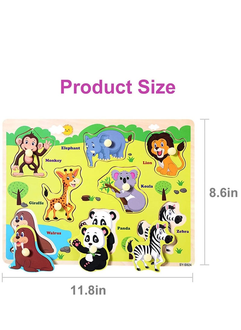 Wooden Peg Puzzles for Toddlers Kids Educational Learning Toys Preeschool Peg Puzzles Toy 3 Pcs Toddler Puzzles Set Traffic Animals and Ocean Great Gift for Girls and Boys