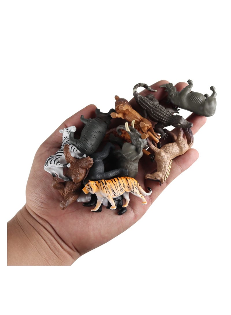 Mini Animal Figures Toy, 12PCS Plastic Tiny Forest Jungle Zoo Will Animal Figurines Cake Toppers Party Favor for Kids