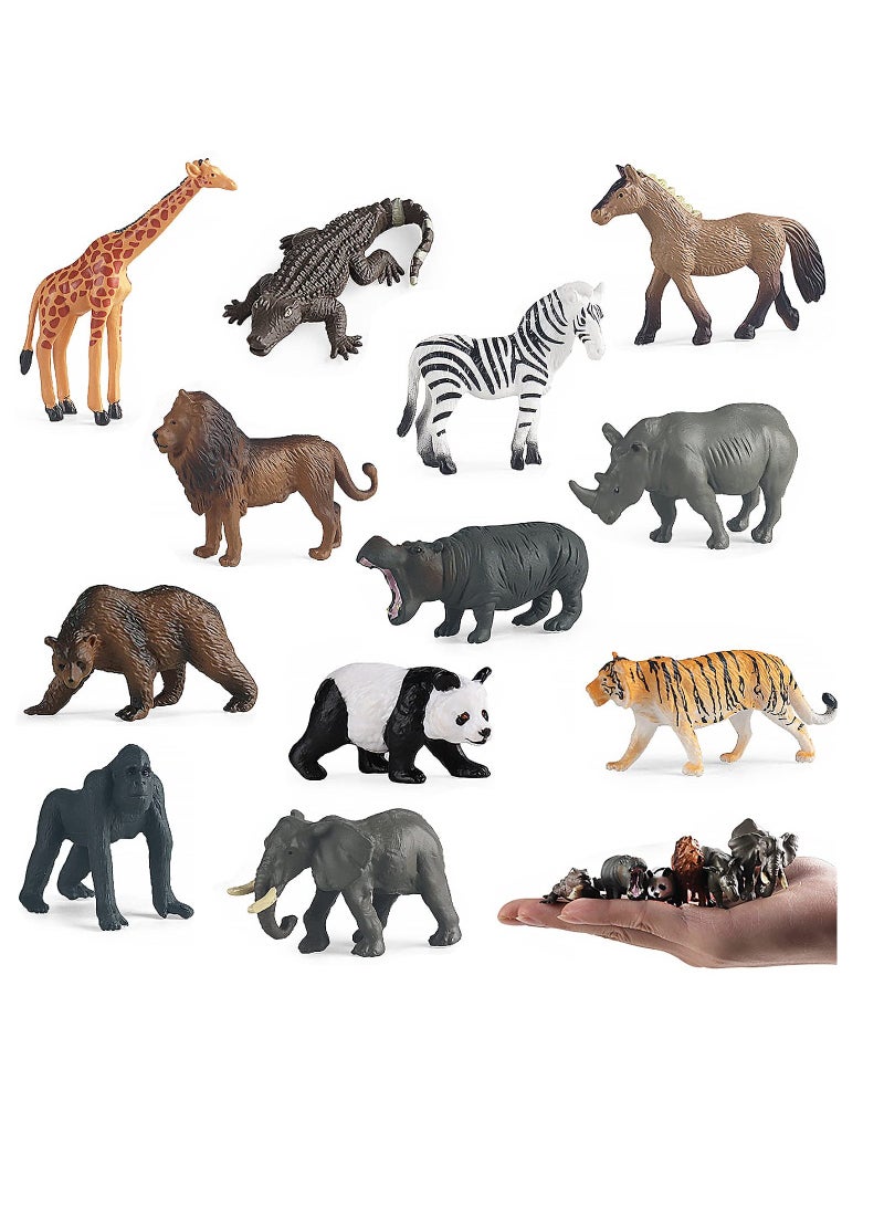 Mini Animal Figures Toy, 12PCS Plastic Tiny Forest Jungle Zoo Will Animal Figurines Cake Toppers Party Favor for Kids