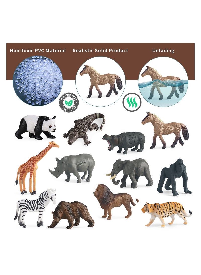 Mini Animal Figures Toy, 12PCS Plastic Tiny Forest Jungle Zoo Will Animal Figurines Cake Toppers Party Favor for Kids