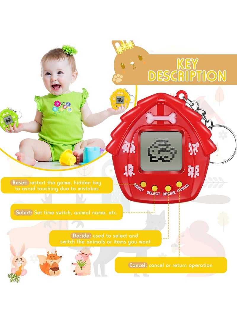 4 Pieces Pet Keychain Electronic Pets Nostalgic Virtual Pet Nano Digital Pet Keyring Retro Handheld Game Machine for Boys Girls Adults, 2.2 x 2.2 Inch 168 Pets, Red Blue Yellow Green