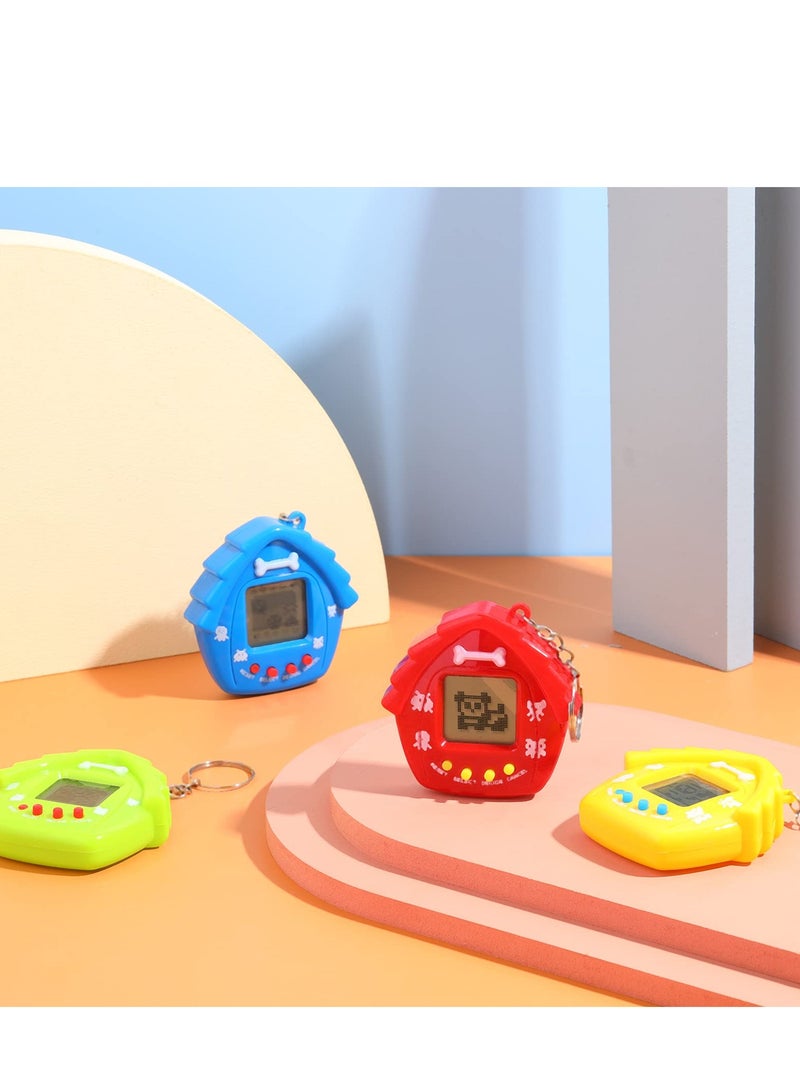 4 Pieces Pet Keychain Electronic Pets Nostalgic Virtual Pet Nano Digital Pet Keyring Retro Handheld Game Machine for Boys Girls Adults, 2.2 x 2.2 Inch 168 Pets, Red Blue Yellow Green