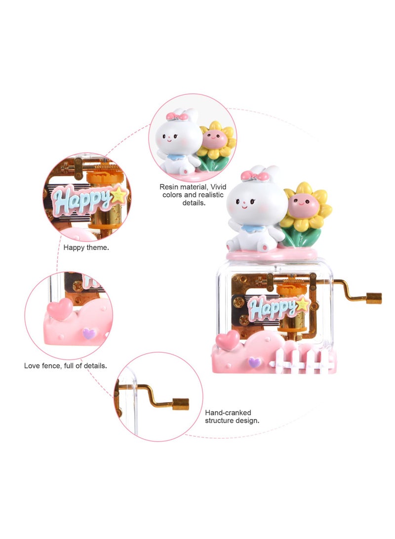 Happy Rabbit Music Box, Cute Pet Resin Hand Crank Music Box, for Mom Dad Daughter Son Unique Best Gifts for Birthday Christmas Wedding Valentine's Day