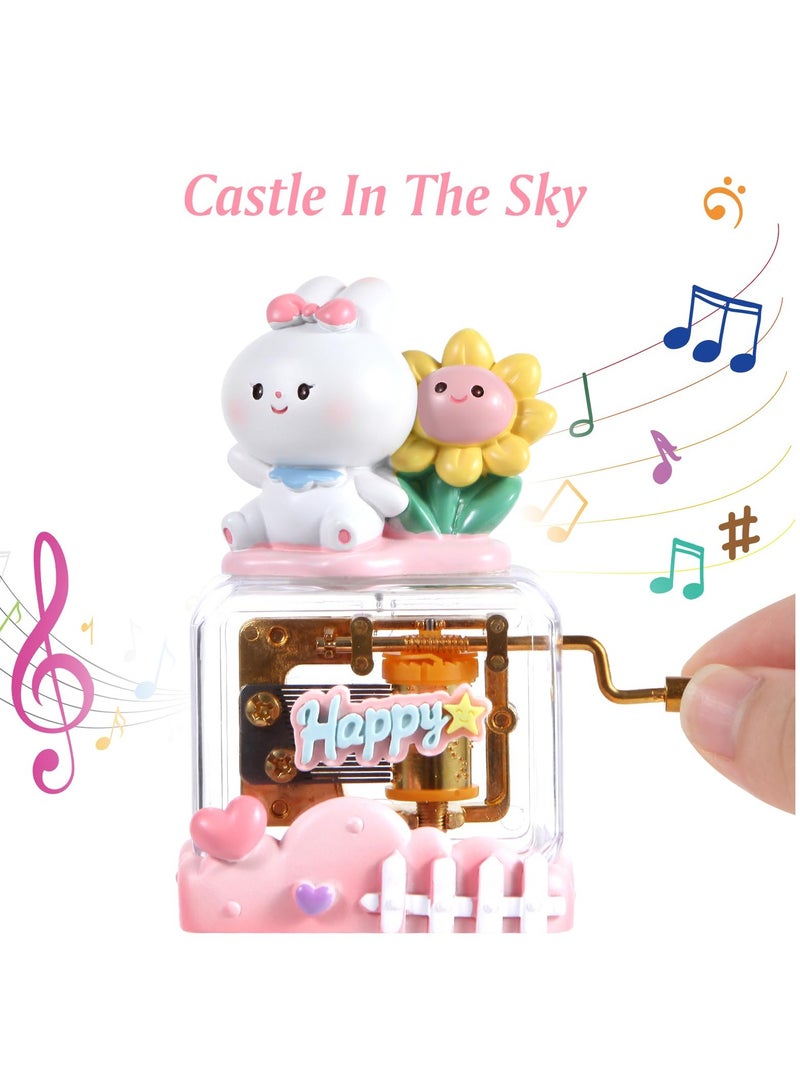 Happy Rabbit Music Box, Cute Pet Resin Hand Crank Music Box, for Mom Dad Daughter Son Unique Best Gifts for Birthday Christmas Wedding Valentine's Day