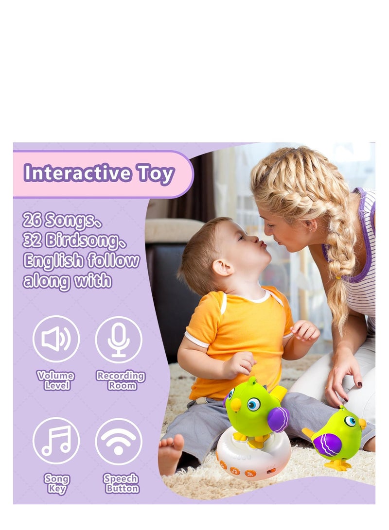 Interactive Musical Electronic Pets, Early Educational Learning Toys with 26 Songs & Recording, Interactive Pets Talking Bird for Kids, 1 2 3 4 Year Old Boy Girl Birthday Gift, Purple