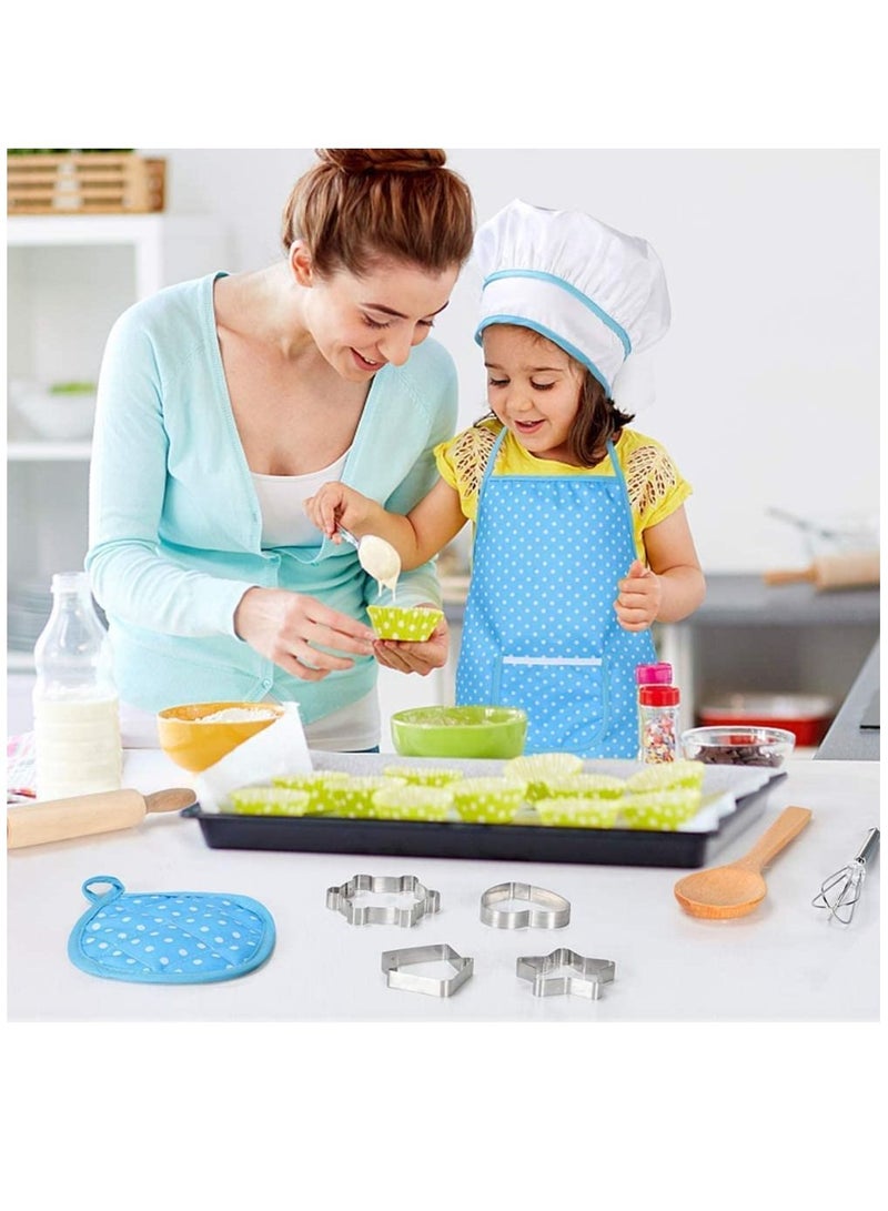 Kids Cooking and Baking Costume, Kids Chef Role Play Includes Apron for Little Boys Girls, Chef Hat, Utensils, Cake Cutter, Cooking Mitt, Cupcake Moulds for Toddler Dress Up Kids Birthday Gift