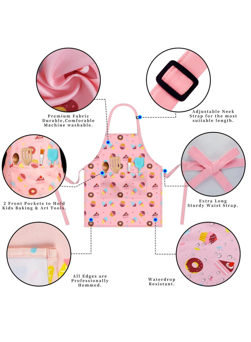 Kids Aprons for Girls Toddler, Adjustable with Pockets Cooking Baking Painting Crafting Art Gardening