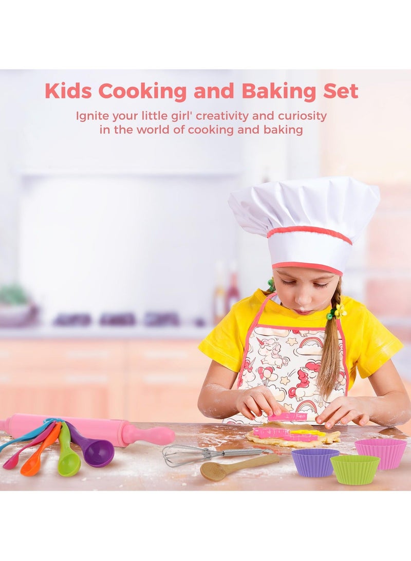 Cooking and Baking Set for Kids, 26 Pcs Chef Role Play Costume Set for Boys and Girls, Kitchen Utensil Cooking Set for Children with Apron/Hat/Cooking Mitt/Utensils for Toddler Ages 3+