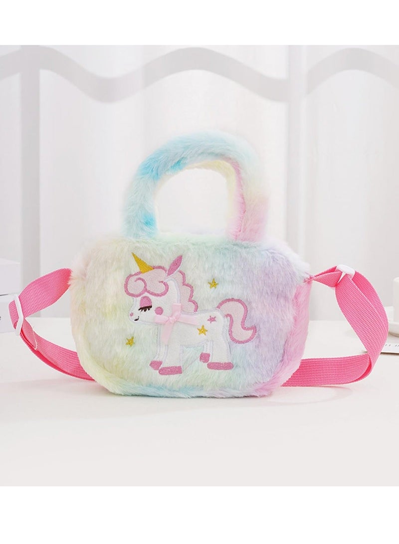 Unicorn Gifts for Girls, 8 PCS Unicorn Crossbody Bag Purse with Jewelry Set, Rainbow Plush Unicorn Princess Necklace Bracelet Rings Earrings Stickers Handbag Gifts Accessories Jewelry Party Favors