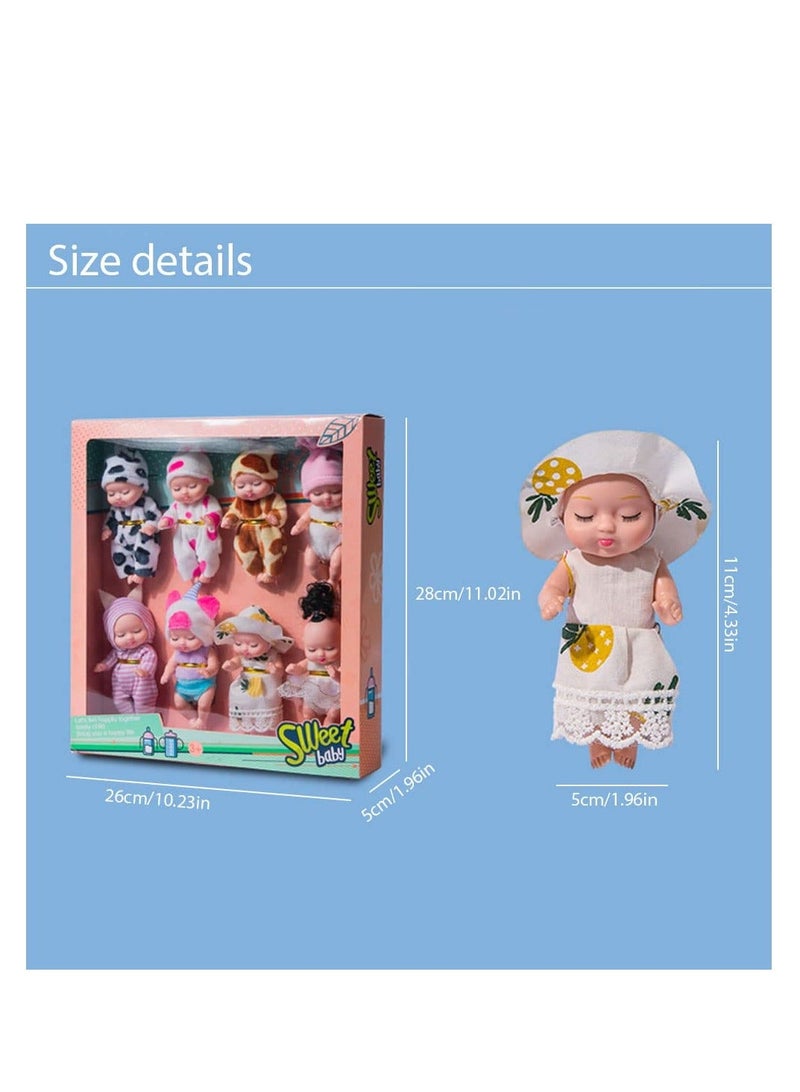 Mini Reborn Dolls, 3.5 Inch Mini Doll Toy, Mini Newborn Reborn Baby Sleeping Rebirth Dolls, Small Mini Dolls with Clothes, for Children, Boys, Girls, Gift, Safe and Comfortable Material (8 Pieces)