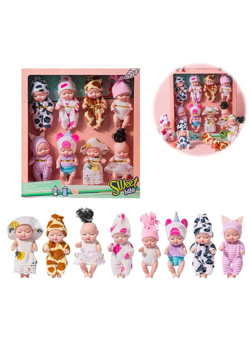 Mini Reborn Dolls, 3.5 Inch Mini Doll Toy, Mini Newborn Reborn Baby Sleeping Rebirth Dolls, Small Mini Dolls with Clothes, for Children, Boys, Girls, Gift, Safe and Comfortable Material (8 Pieces)