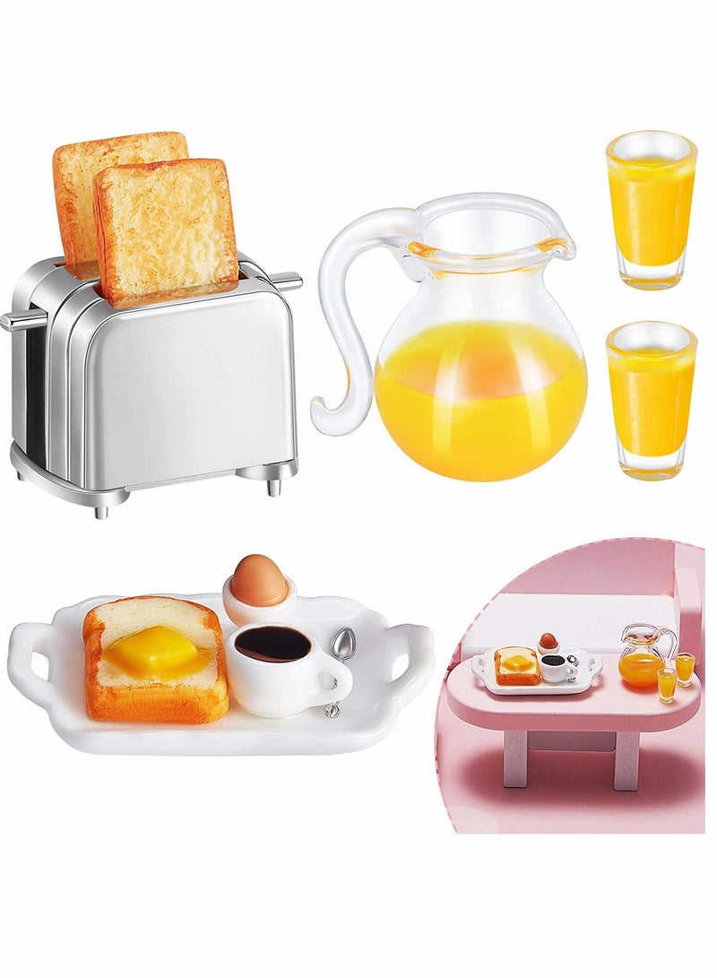 Dolls Accessories, Dollhouse Decoration Accessories, 1:12/ 1:6, Dollhouse Miniature Scene Model, Miniature Scene Model, Mini Scene, Breakfast Set, Pretend Toy (Juice, Butter, Bread Machine Set)