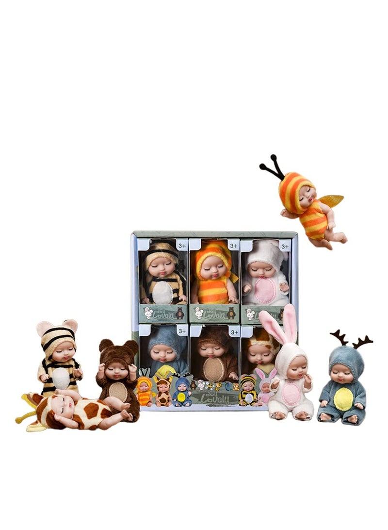 Mini Sleeping Rebirth Dolls, Miniature Reborn Doll Toys, Real Mini Reborn Doll, Lifelike Baby Doll for Baby Kids Girls Birthday Gift, Ideal Gift, Made of Safe and Non-Toxic Material (6 Pcs)