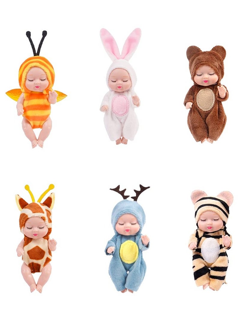 Mini Sleeping Rebirth Dolls, Miniature Reborn Doll Toys, Real Mini Reborn Doll, Lifelike Baby Doll for Baby Kids Girls Birthday Gift, Ideal Gift, Made of Safe and Non-Toxic Material (6 Pcs)