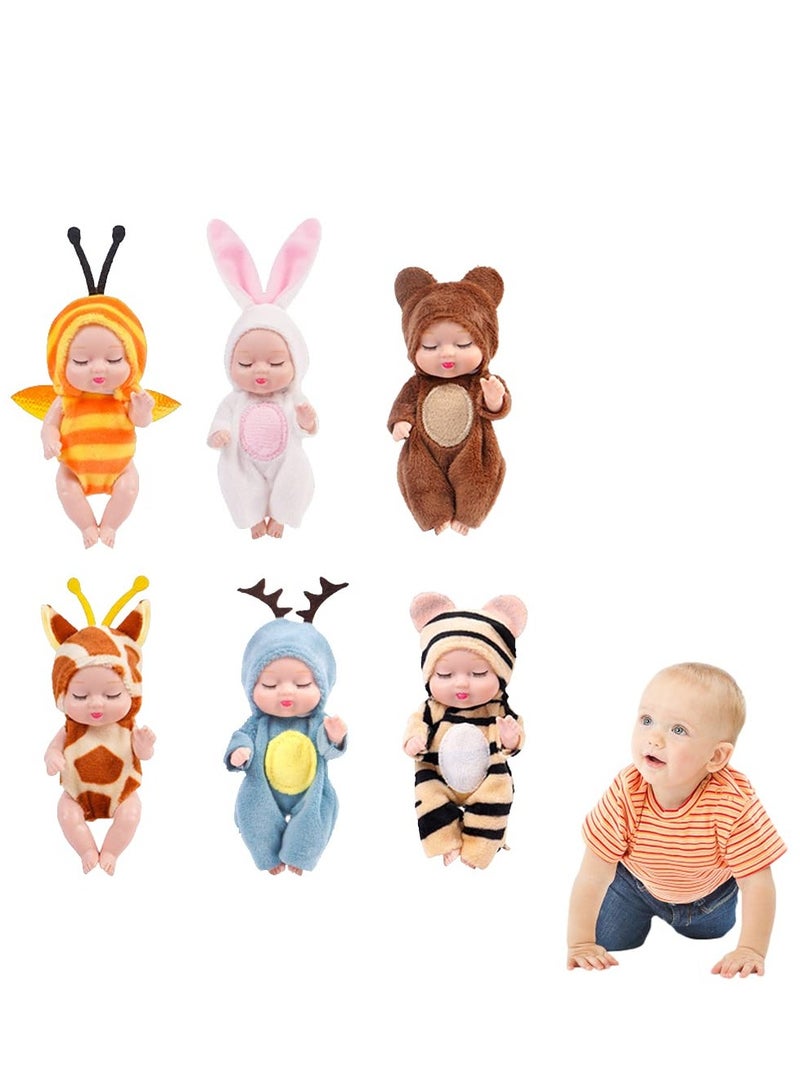 Mini Sleeping Rebirth Dolls, Miniature Reborn Doll Toys, Real Mini Reborn Doll, Lifelike Baby Doll for Baby Kids Girls Birthday Gift, Ideal Gift, Made of Safe and Non-Toxic Material (6 Pcs)