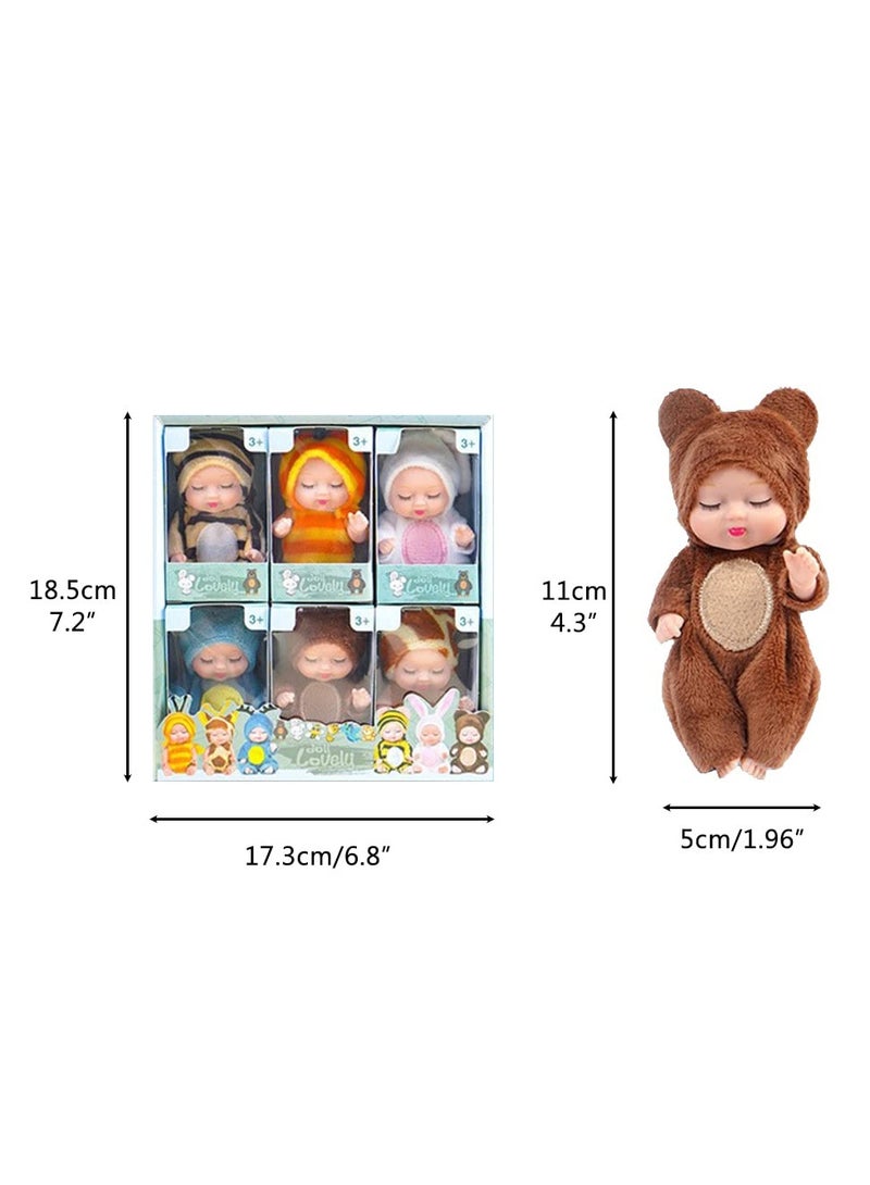 Mini Sleeping Rebirth Dolls, Miniature Reborn Doll Toys, Real Mini Reborn Doll, Lifelike Baby Doll for Baby Kids Girls Birthday Gift, Ideal Gift, Made of Safe and Non-Toxic Material (6 Pcs)