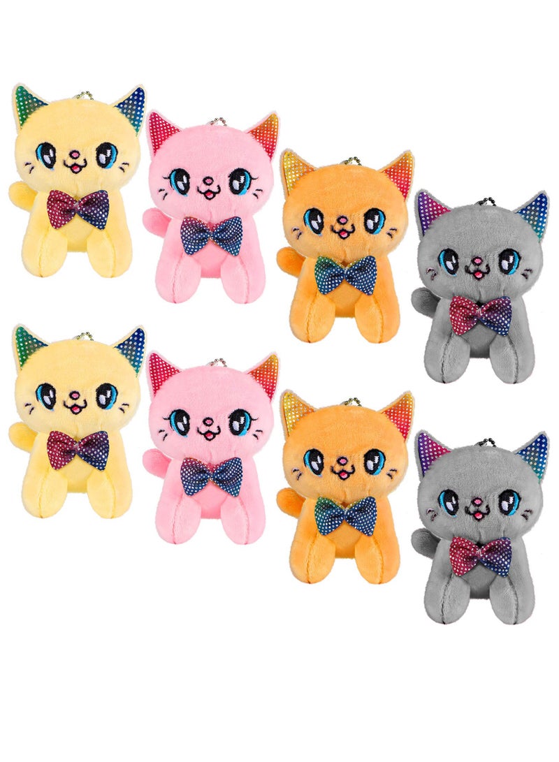 Plush Toy Cats Pendant, Mini Tiny Soft Stuffed Doll Hanging Pendant Ornament for DIY Keychain Birthday Decorations Party Kids 8 Pieces