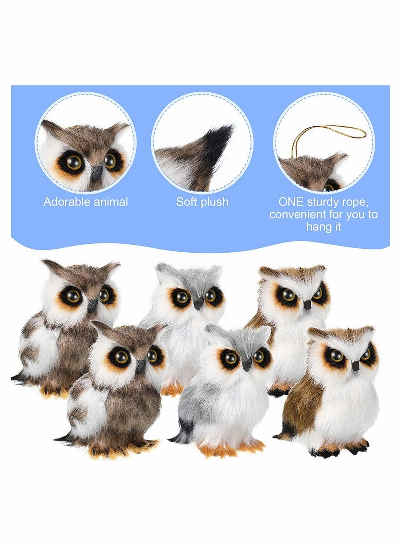 6 Pieces Mini Owl Plush Toy Plush Animal Christmas Hanging Ornaments for Christmas Tree Woodland Gray White Stuffed Animal Toy Soft Owl Doll Plush Hanging Pendant Ornament 3.2 Inch