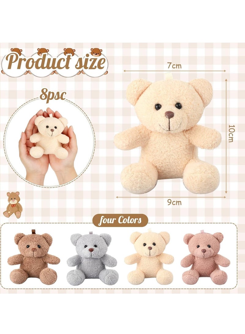 Plush Bears Pendant, Mini Bear Stuffed Animal Toys Soft Bear Doll Wedding Present Box Stuffers for First Day of School Graduation Baby Shower Birthday Party Favors 4 Inch, 8 Pcs