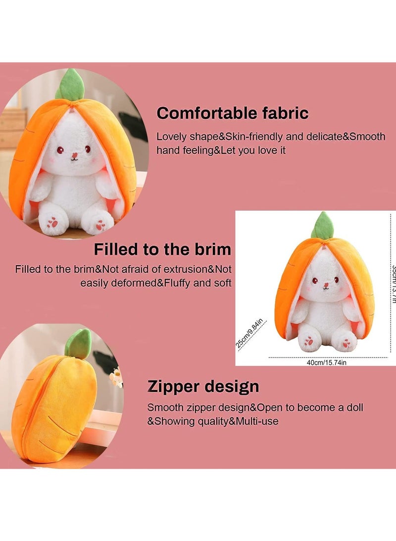 Strawberry Bunny Plush Toys, Rabbit Muppet Toys, Strawberry Bunny Transformed into Little Rabbit Fruit Doll Plush Toy Carrot Rabbit Plush Doll Girl for Kids (Strawberry Rabbit, 18cm)