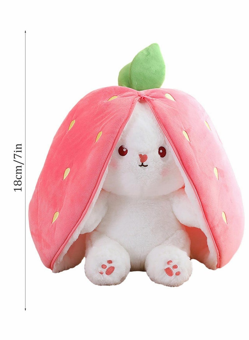 Strawberry Bunny Plush Toys, Rabbit Muppet Toys, Strawberry Bunny Transformed into Little Rabbit Fruit Doll Plush Toy Carrot Rabbit Plush Doll Girl for Kids (Strawberry Rabbit, 18cm)