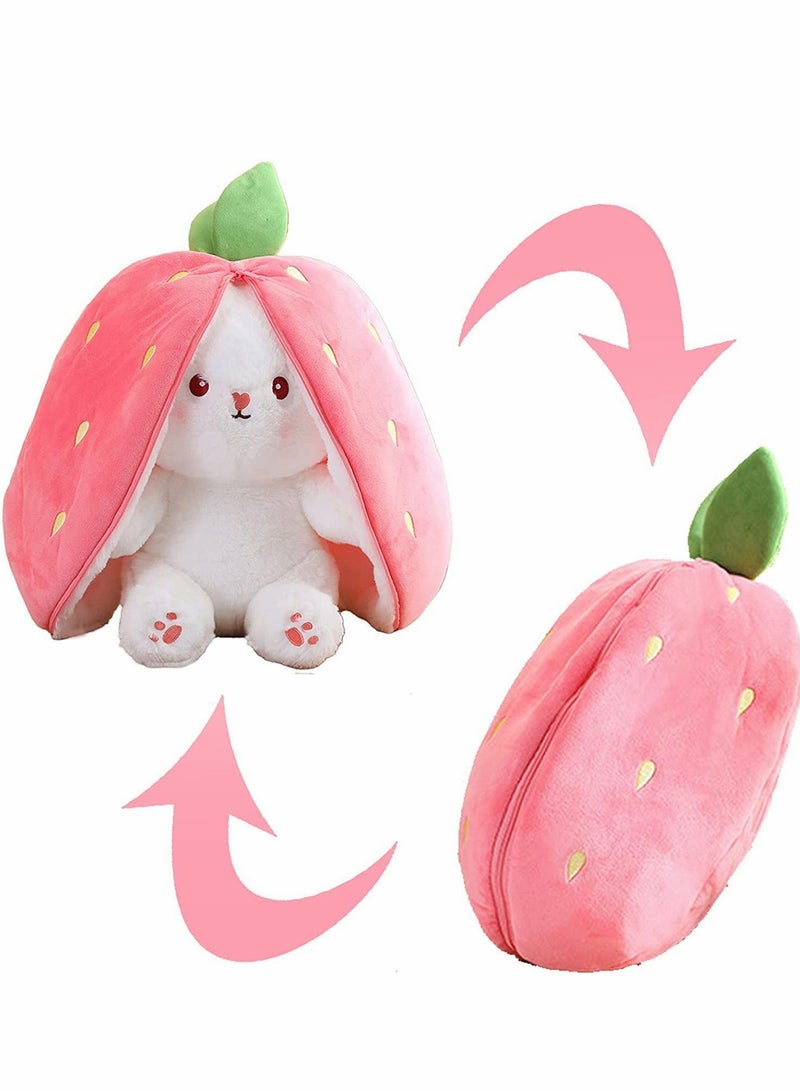 Strawberry Bunny Plush Toys, Rabbit Muppet Toys, Strawberry Bunny Transformed into Little Rabbit Fruit Doll Plush Toy Carrot Rabbit Plush Doll Girl for Kids (Strawberry Rabbit, 18cm)