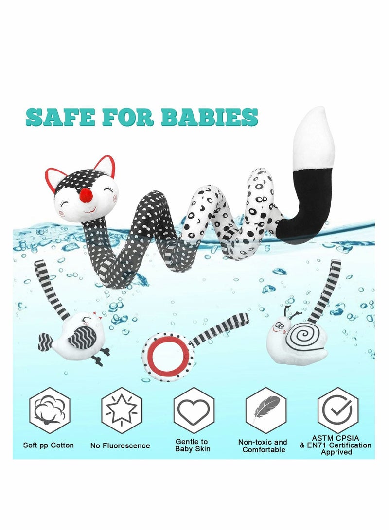 ELECDON Car Seat Toys, Spiral Stroller Toys, Black and White Fox Spiral Activity Plush Toys, Hanging Rattles Toys for Stroller, Newborn Toys Baby Toys Gift for 0 3 6 9 12 Months Girls Boys