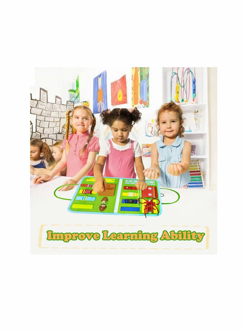 Busy Board for Toddlers, Toys for 1 2 3 4 Year Old Kids Sensory Toys for Autism with Alphabet Animals Preschool Basic Dress Skills Baby Busy Book Car Airplane Activities for Travel