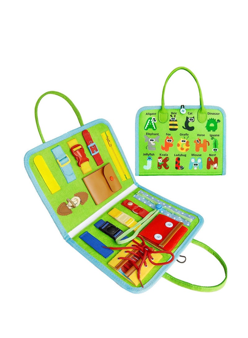 Busy Board for Toddlers, Toys for 1 2 3 4 Year Old Kids Sensory Toys for Autism with Alphabet Animals Preschool Basic Dress Skills Baby Busy Book Car Airplane Activities for Travel