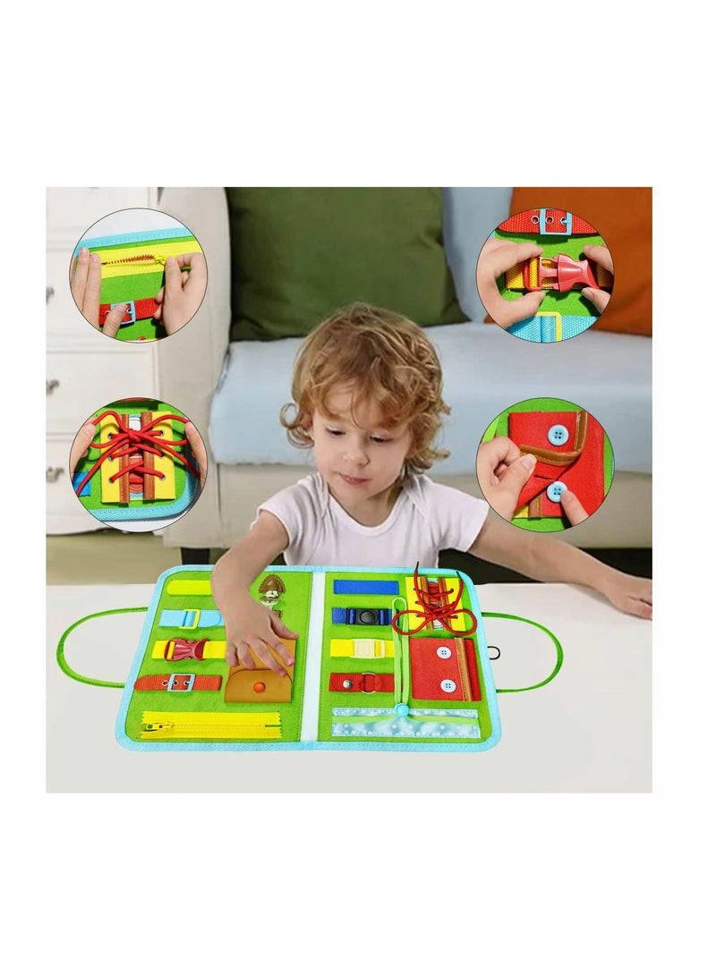 Busy Board for Toddlers, Toys for 1 2 3 4 Year Old Kids Sensory Toys for Autism with Alphabet Animals Preschool Basic Dress Skills Baby Busy Book Car Airplane Activities for Travel