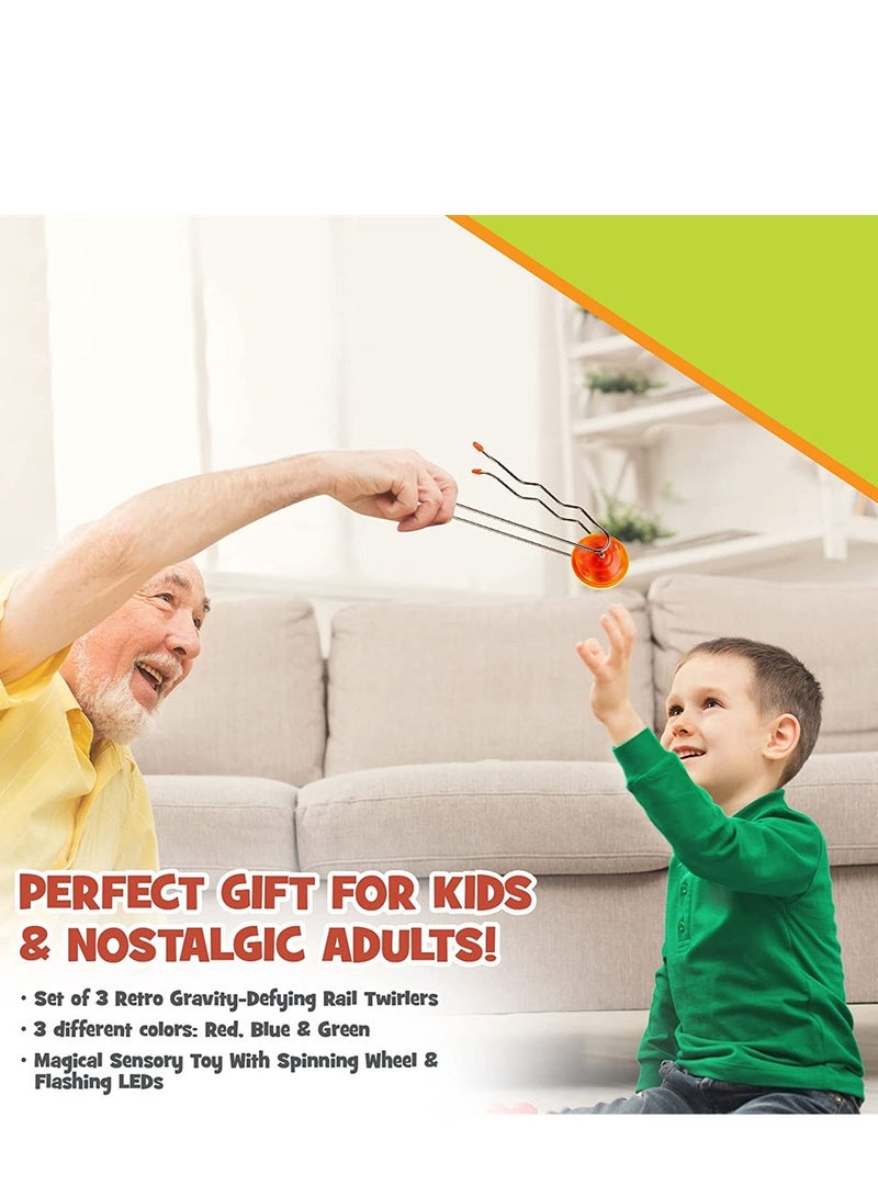 3 Pack Retro Magic Rail Twirlers, Kids Classic Vintage Toys, Light Up Magnetic Gyro Wheel Fidget Toys, Old Fashioned Trick Yoyo Gravity Stunt Toys Cool Fun Unique Gifts for 3+ Year Old Boys Girls