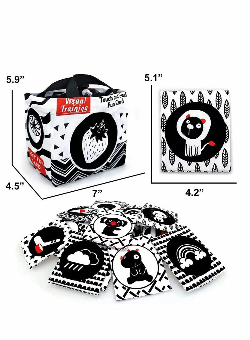 Black White Soft Flash Cards with Cloth Storage Bag for Baby and Infant, High Contrast Newborn Baby Toys for 0 3 6 9 12 Months Boys and Girls