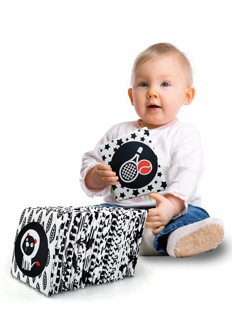 Black White Soft Flash Cards with Cloth Storage Bag for Baby and Infant, High Contrast Newborn Baby Toys for 0 3 6 9 12 Months Boys and Girls