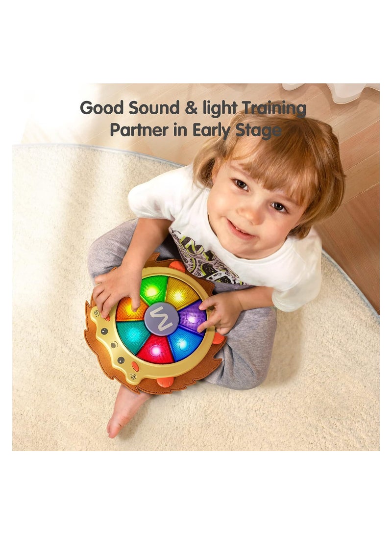 Kids Music Drum Toy with Sound and Light, Musical Toy Electronic Musical Drum for Baby, Sensory Activity Toys, Baby Activity Gift for Boy Girl 18 Months (Hedgehog)