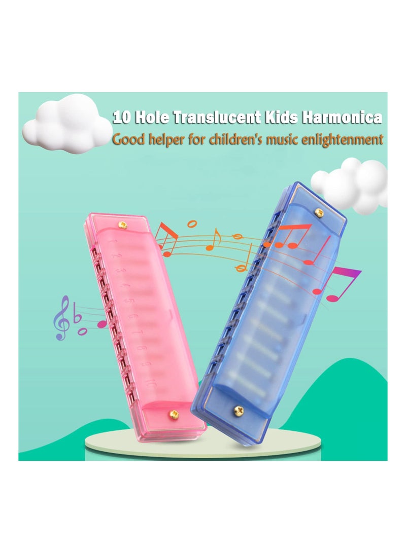 Harmonica for Kids, 10 Hole Translucent Kids Harmonica, Educational Toys Beginners Toy Musical Instruments for Kids Children Party Holidays for Beginner(Blue, Red, Green, Orange, Pink)(5 Pack )
