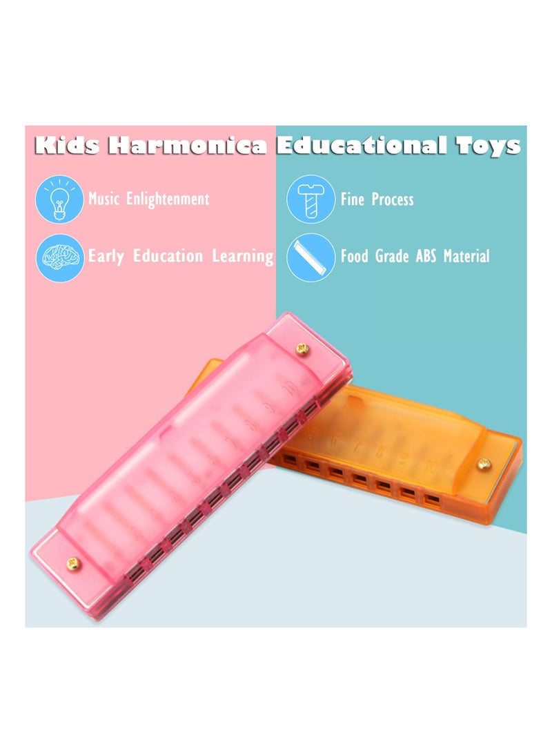 Harmonica for Kids, 10 Hole Translucent Kids Harmonica, Educational Toys Beginners Toy Musical Instruments for Kids Children Party Holidays for Beginner(Blue, Red, Green, Orange, Pink)(5 Pack )