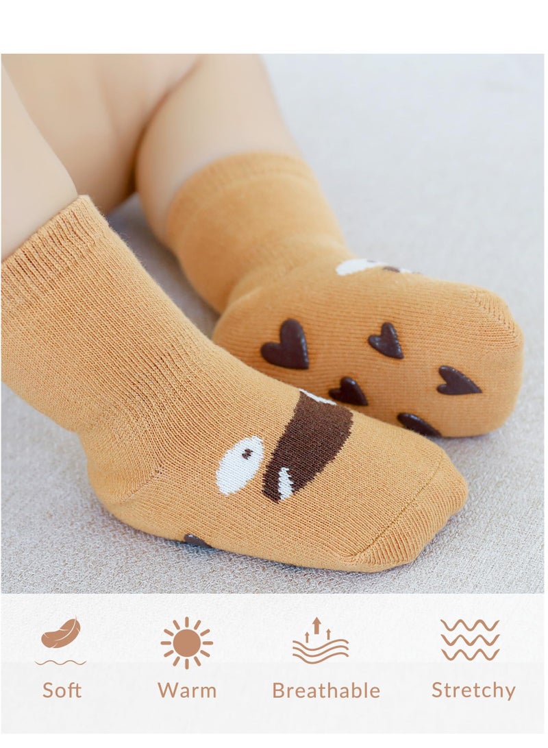 Cute Baby Socks for Boys and Girls - 5 Pairs Non-Slip Cotton Socks with Cat Ear Design, Anti-Slip Medium Tube Socks to Prevent Falls, Perfect Gift for Babies.