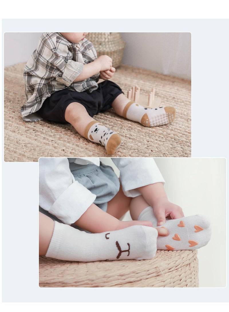 Cute Baby Socks for Boys and Girls - 5 Pairs Non-Slip Cotton Socks with Cat Ear Design, Anti-Slip Medium Tube Socks to Prevent Falls, Perfect Gift for Babies.