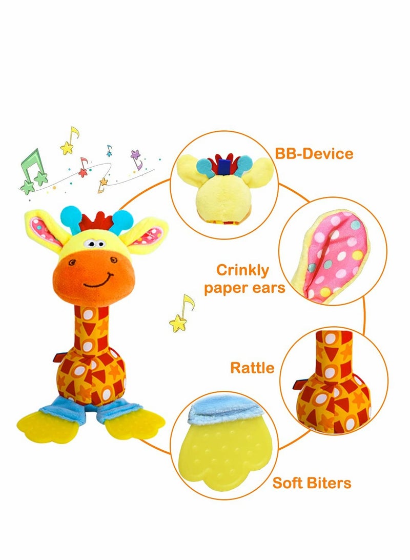 Baby Soft Rattles Shaker, Infant Developmental Hand Grip Baby Toys, Baby Sensory Learning Toys with Teether