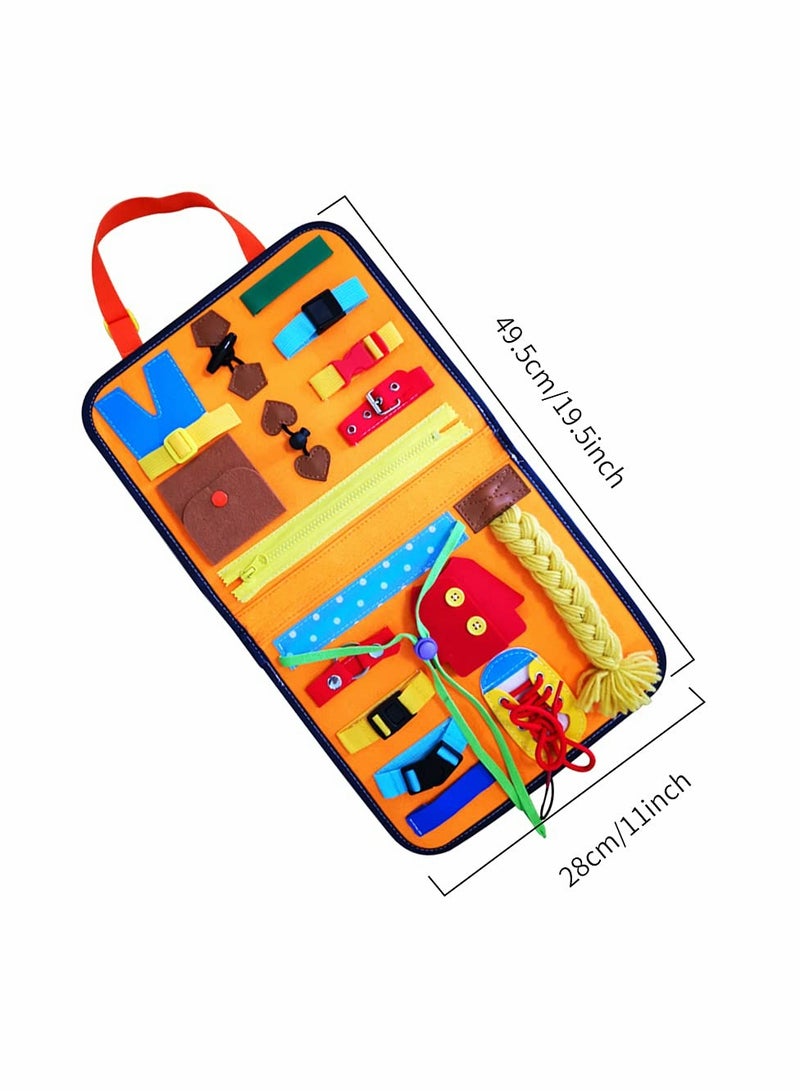 KASTWAVE Montessori Toddler Busy Board, Sensory Travel Toy for Toddlers and Young Children 1-3 Years Old, Busy Book Bag, Learning to Dress Activity Toy with Alphabet for Kids