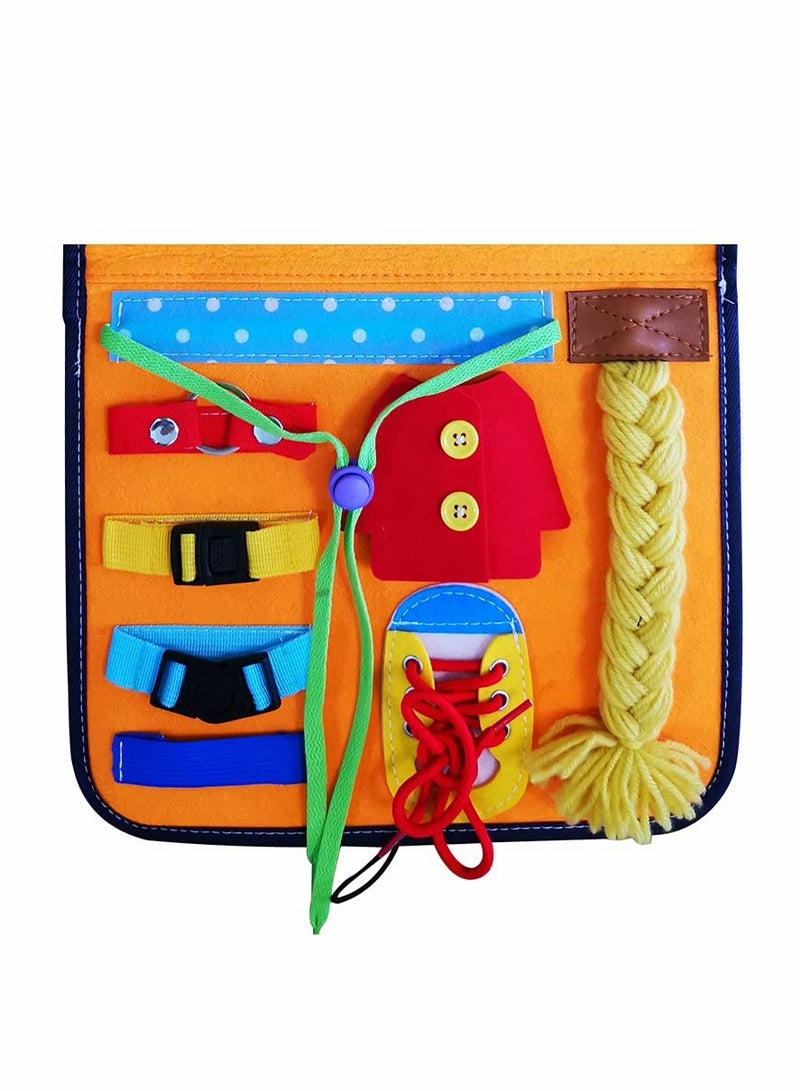 KASTWAVE Montessori Toddler Busy Board, Sensory Travel Toy for Toddlers and Young Children 1-3 Years Old, Busy Book Bag, Learning to Dress Activity Toy with Alphabet for Kids