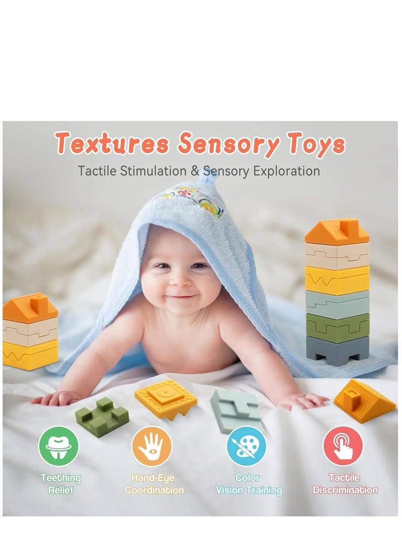 Baby Blocks Soft Building Blocks, 10 PCS Stacking Blocks Montessori Sensory Squeeze Baby Teething Toys for Toddler Kids 6 12 18 Months, Ideal Gift for Baby Boys Girls Birthday