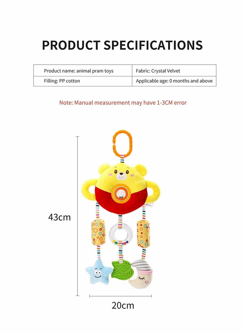 Baby Pram Toys Car Seat Toy Hanging Rattles Pushchair Sensory Toy for Boys Girls From 0, 3, 6, 9, 12 Months Newborn Babies Toddlers and Infants Gifts Newborn Birthday Gifts, Yellow Bear