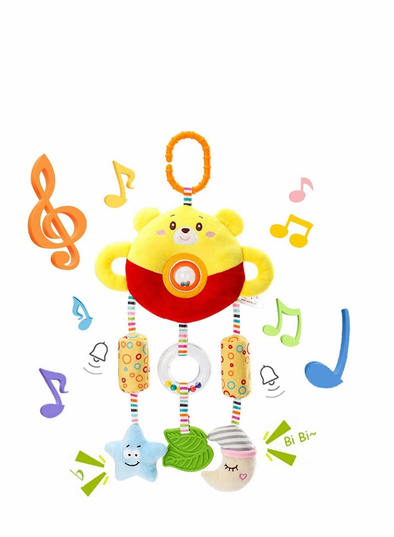 Baby Pram Toys Car Seat Toy Hanging Rattles Pushchair Sensory Toy for Boys Girls From 0, 3, 6, 9, 12 Months Newborn Babies Toddlers and Infants Gifts Newborn Birthday Gifts, Yellow Bear