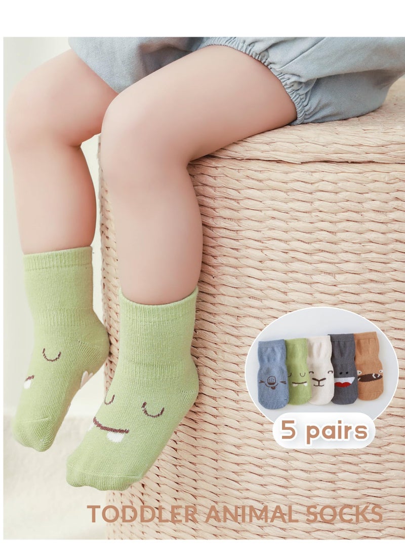 Cute Baby Socks for Boys and Girls - 5 Pairs Non-Slip Cotton Socks with Cat Ear Design, Anti-Slip Medium Tube Socks to Prevent Falls, Perfect Gift for Babies.