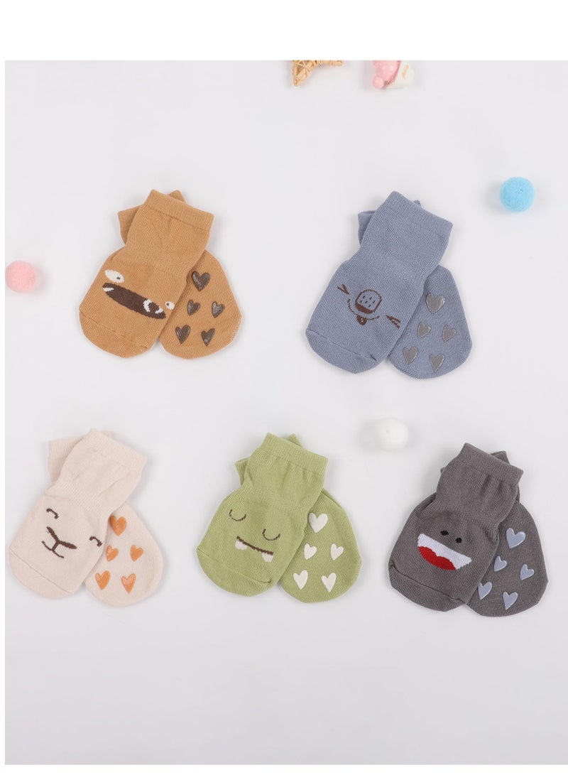 Cute Baby Socks for Boys and Girls - 5 Pairs Non-Slip Cotton Socks with Cat Ear Design, Anti-Slip Medium Tube Socks to Prevent Falls, Perfect Gift for Babies.