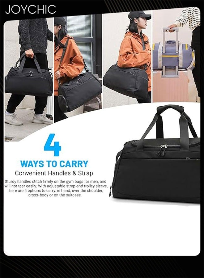 Sports Gym Bag with Wet Pocket & Shoe Compartment Waterproof Travel Duffel Bags for Women Men Weekender Carry on Overnight Tote Workout Bag for Yoga Swimming Black