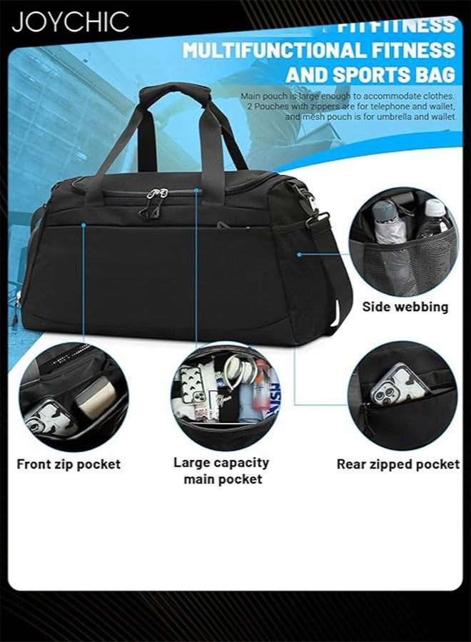 Sports Gym Bag with Wet Pocket & Shoe Compartment Waterproof Travel Duffel Bags for Women Men Weekender Carry on Overnight Tote Workout Bag for Yoga Swimming Black