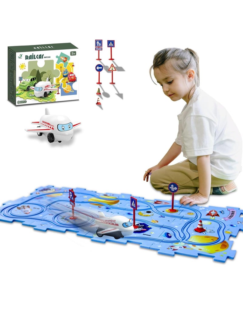 Puzzle Racer Kids Car Track Set Puzzle Racer Car Track Set with Roadmap Puzzle Track Car Play Set Toy for Kids 3-8 Years Old(15Pcs, Space)