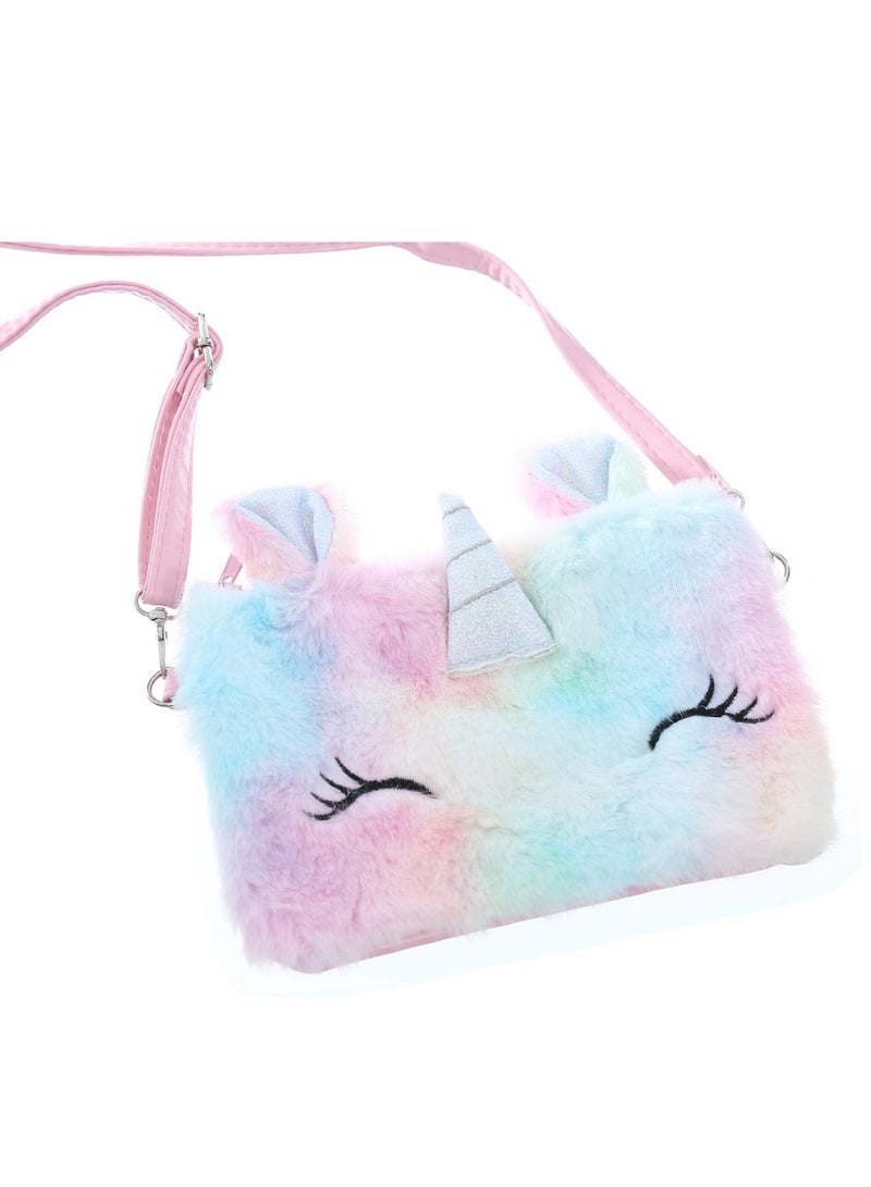 Shoulder Bags Little Girls Wallets Shoulder Bags Messenger Bags Plush Unicorn Shoulder Bags Tie Dye Rainbow Kids Coin Purses Cute Princess Handbags Kids Accessories for Girls